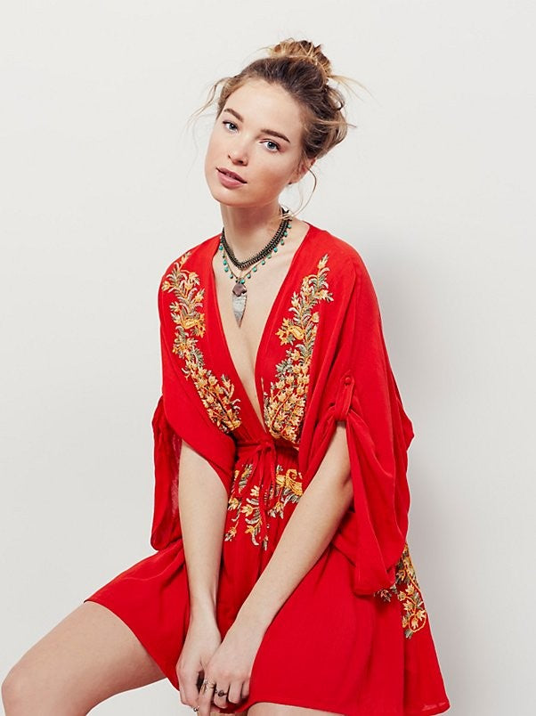 Boho V-Neck Embroidered Mini Dress - Summer Style | Dalaida Boho V-Neck Embroidered Mini Dress - Summer Style | Dalaida