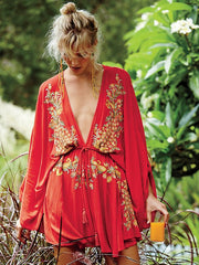Dalaida Fashion Make a statement with this fashionable Bating sleeve Embroidery Mini Dress Casual Hippie Boho rompers, sure to attract attention. This Bating sleeve Embroidery Mini Dress Casual Hippie Boho rompers is perfect for any occasion.Color Red 