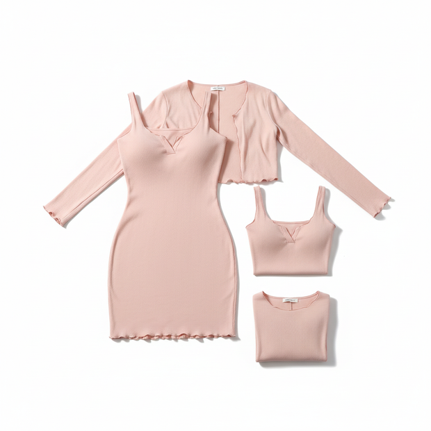 set pink jacket and dress back view