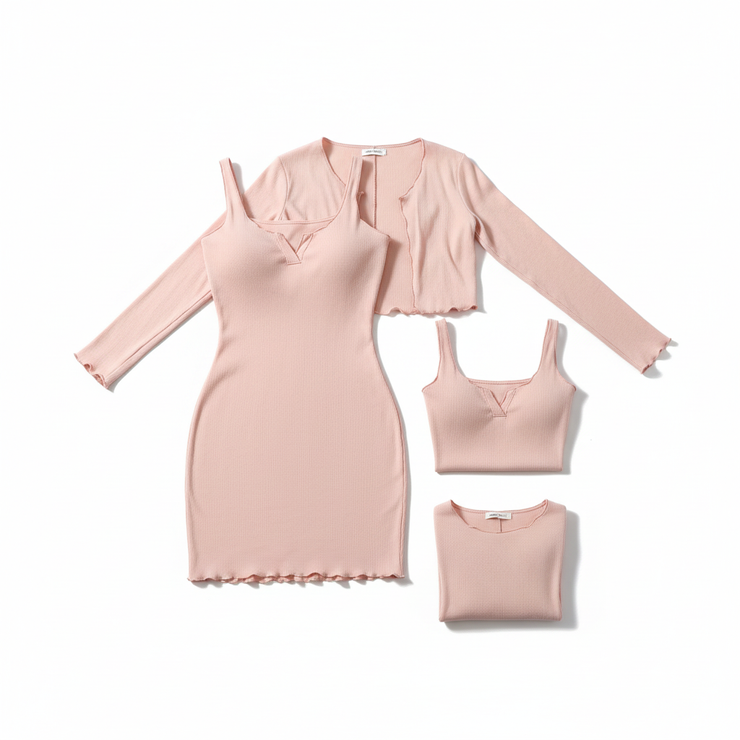 set pink jacket and dress back view