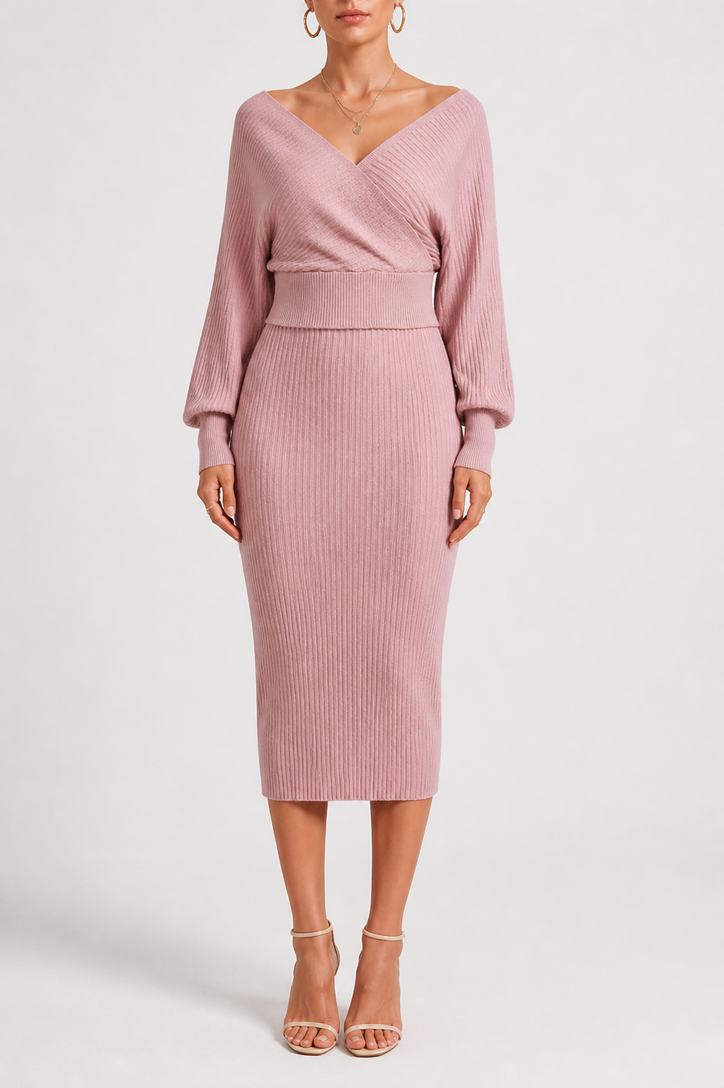 ribbed midi dress and duster set Chocolate Ribbed Midi Dress And Duster Set