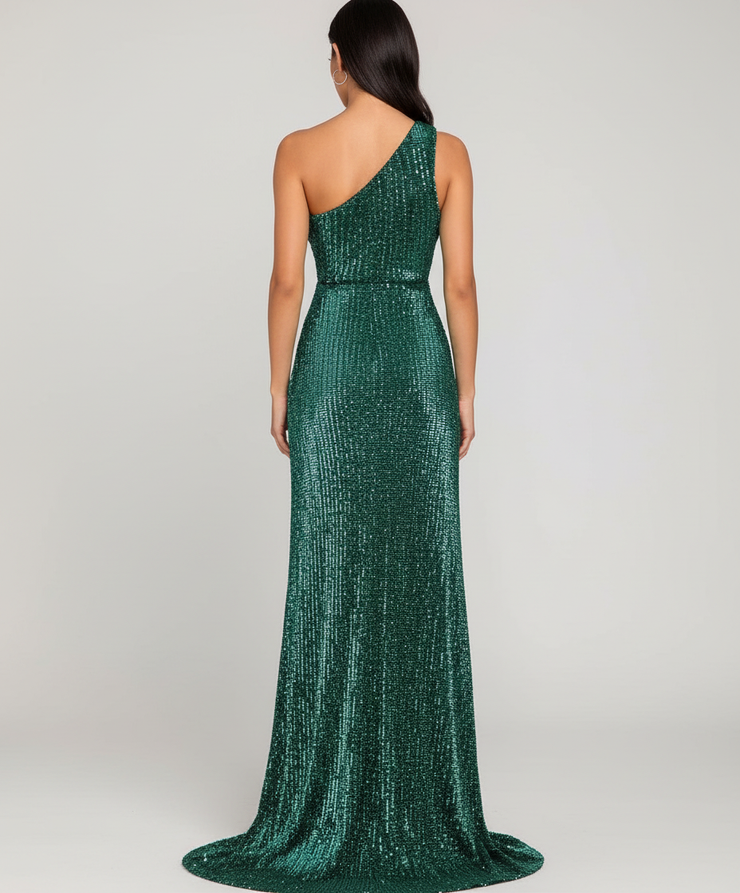 Full Body Back View - Green Sequin Maxi Dress Dalaida 