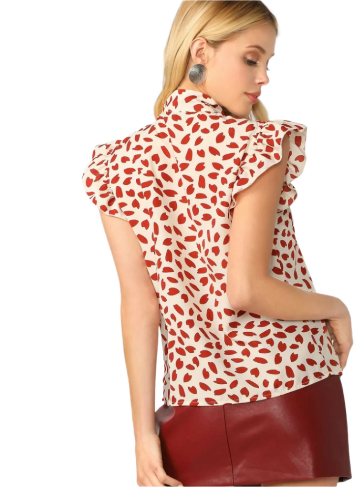 Blouse pink red short sleeve 