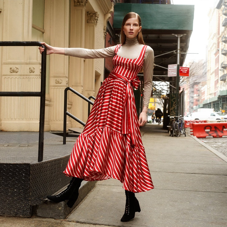 Women Dress Stripe Patchwork Bohemia Maxi Dresses