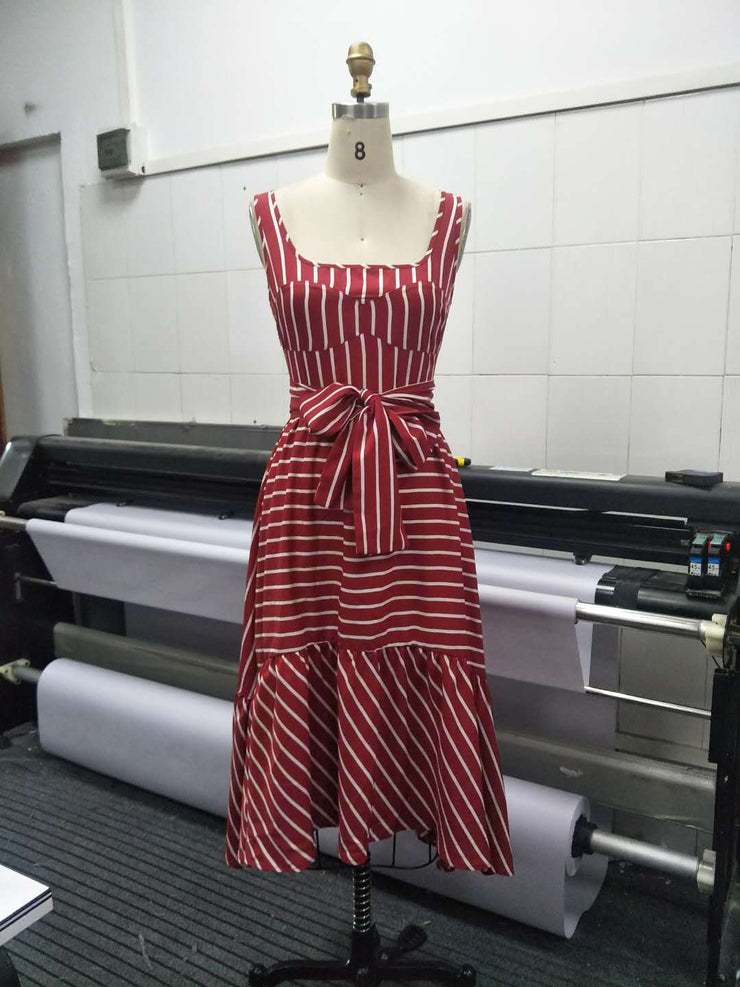 Women Dress Stripe Patchwork Bohemia Maxi Dresses