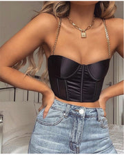 Sexy Bustier Crop Top Gold Chain Accesory