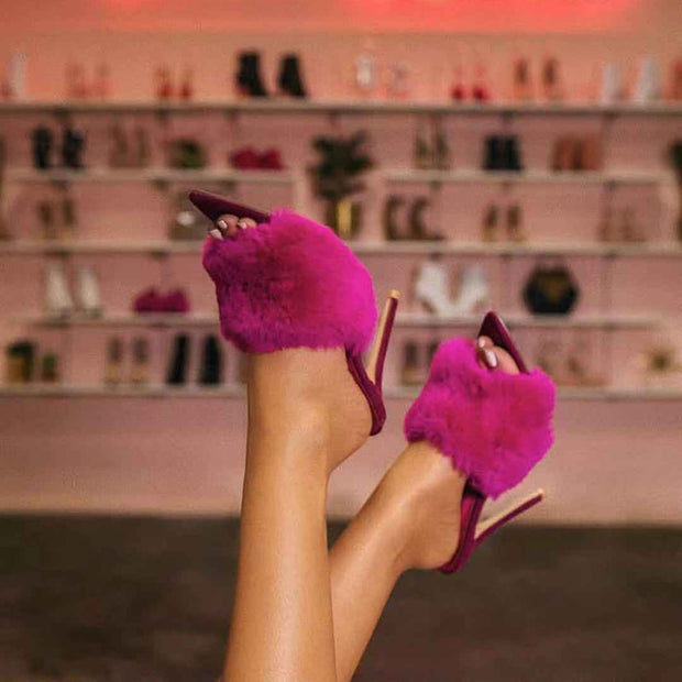 color pointed toes faux fur high heels super fluffy furry