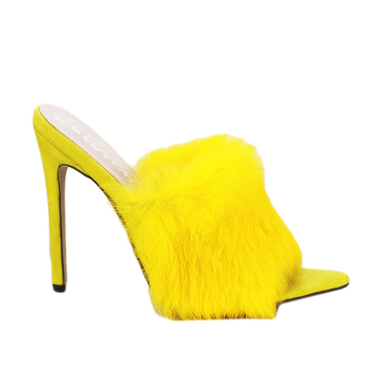 color pointed toes faux fur high heels super fluffy furry