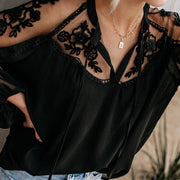 Sexy Lace Mesh Shirt Patchwork Embroidery