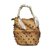 Hand-sewn Rhinestone Embellished Straw Bag